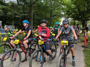 People on mountain-bikes